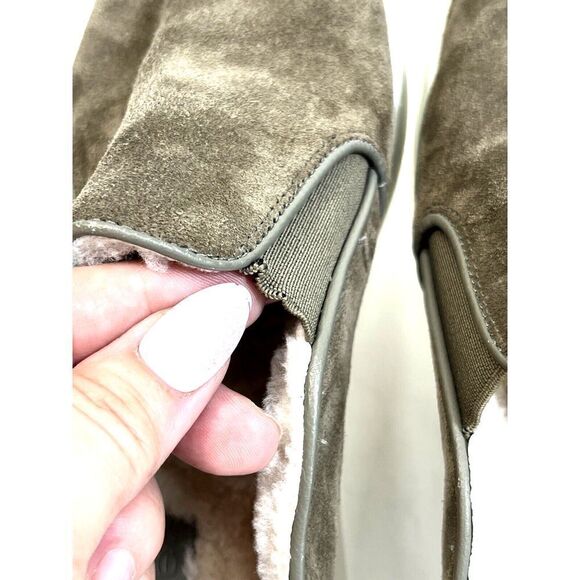 Vince Mule Sneakers Shoes Green Suede Shearling Fur Lined Garvey - Picture 12 of 16